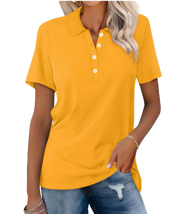 Comfortable women's polo shirt, featuring a classic collar and short sleeves. Ideal for daily casual style.