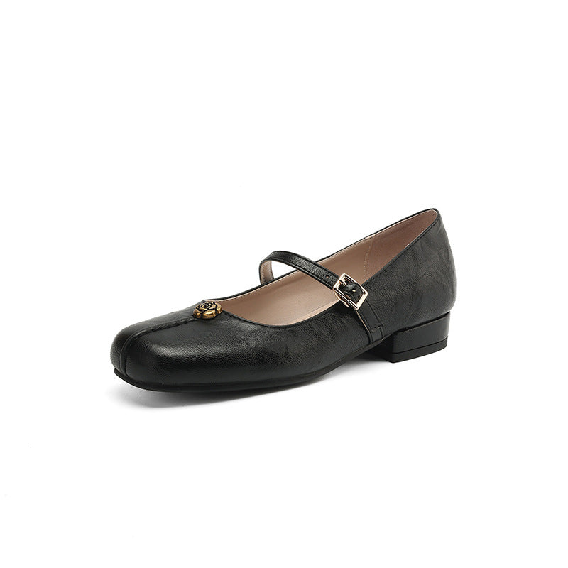Stylish women's strap ballet flats in a neutral color, excellent for everyday spring shoes.