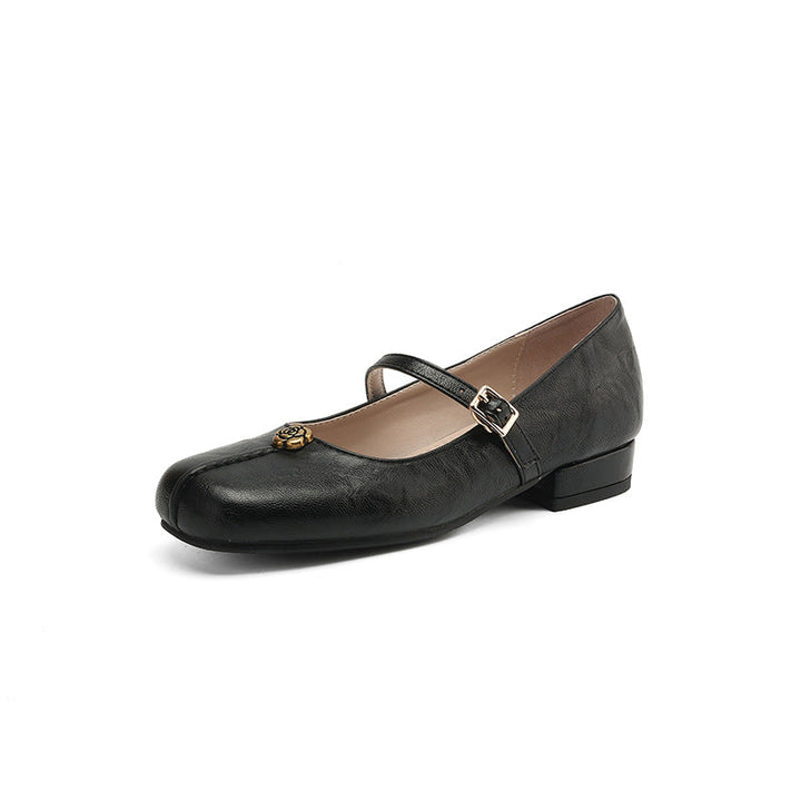 Stylish women's strap ballet flats in a neutral color, excellent for everyday spring shoes.