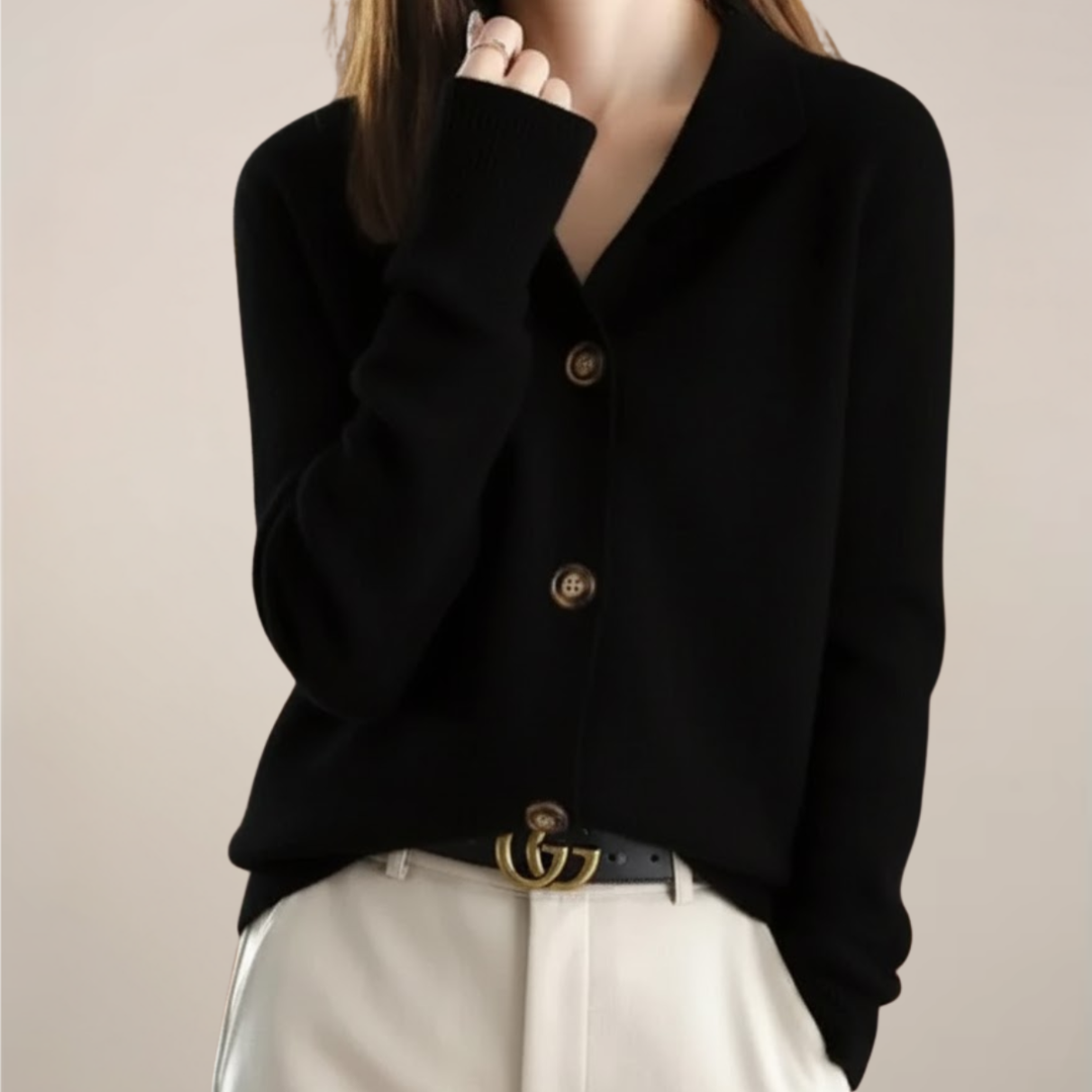 Casual women's cardigan with collar and button front, a stylish and lightweight spring top.