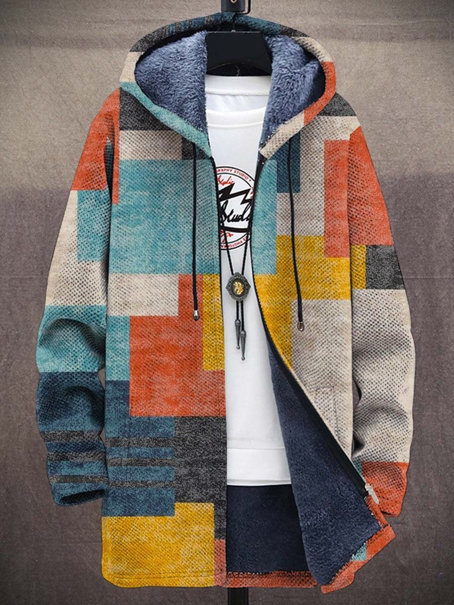 Abstract art print zippered cardigan sweater for women, comfortable and colorful knitwear