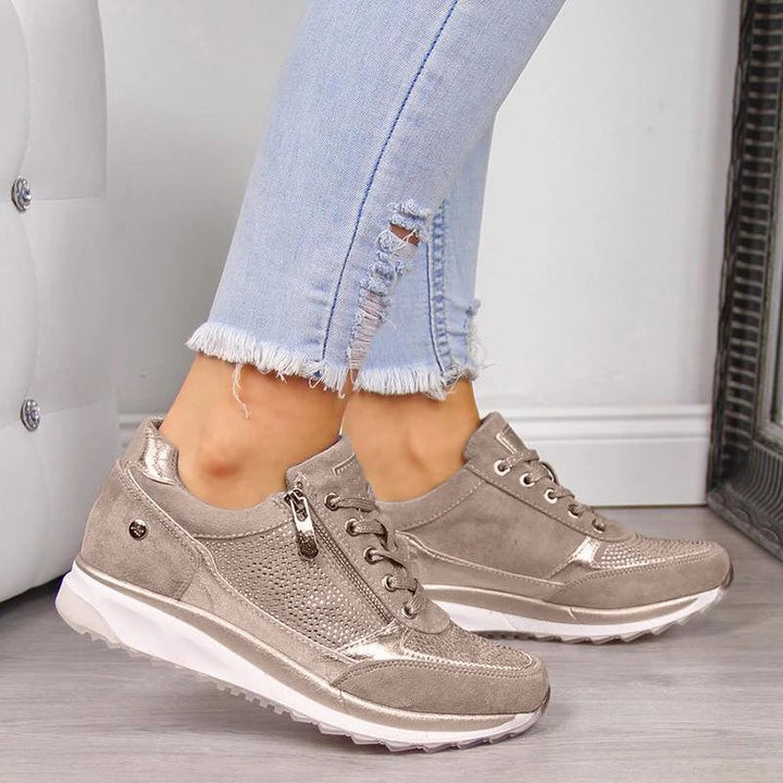 Women's comfort casual support sneakers with convenient zipper closure and breathable mesh upper