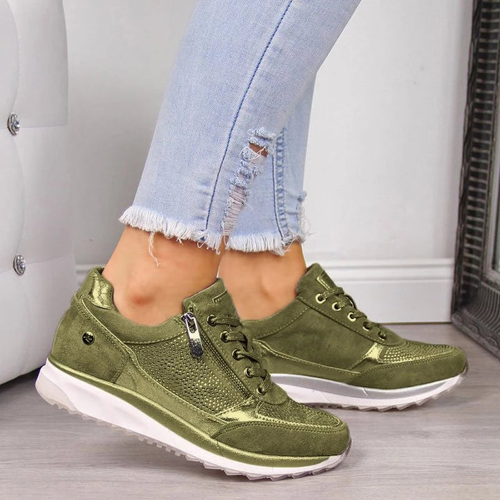 Lightweight women's fashion sneakers in a casual style with easy zipper access