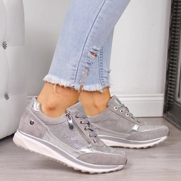 New women's comfort shoes: breathable mesh sneaker with zipper for orthopedic support