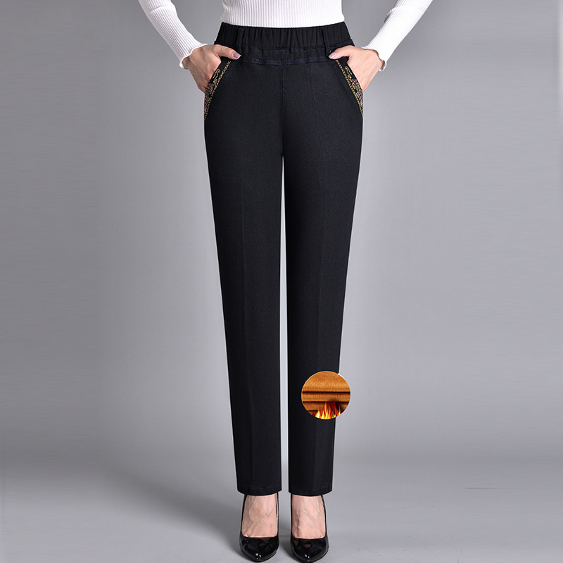 Back view of women's comfort-fit denim jeans, emphasizing pocket design and flattering fit.