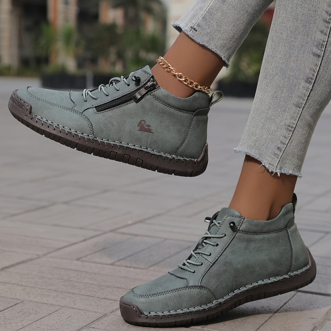Pair of women's comfort zip-up sneakers, designed for daily walking and active lifestyles.