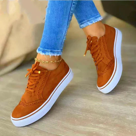 Stylish women's brown lace-up sneakers, new and comfortable for athletic style everyday footwear