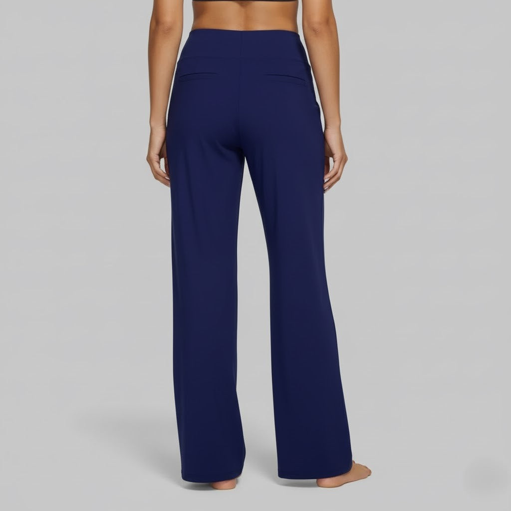 Women's comfortable everyday stretch pants in a vibrant blue, offering style and flexibility.