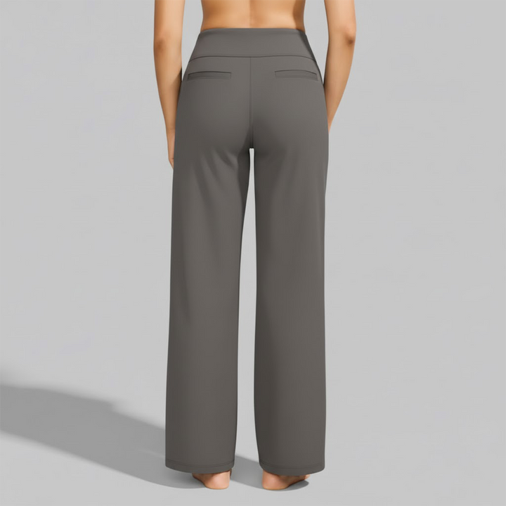 Soft fabric gray stretch trousers for women, perfect for comfortable and stylish daily outfits.