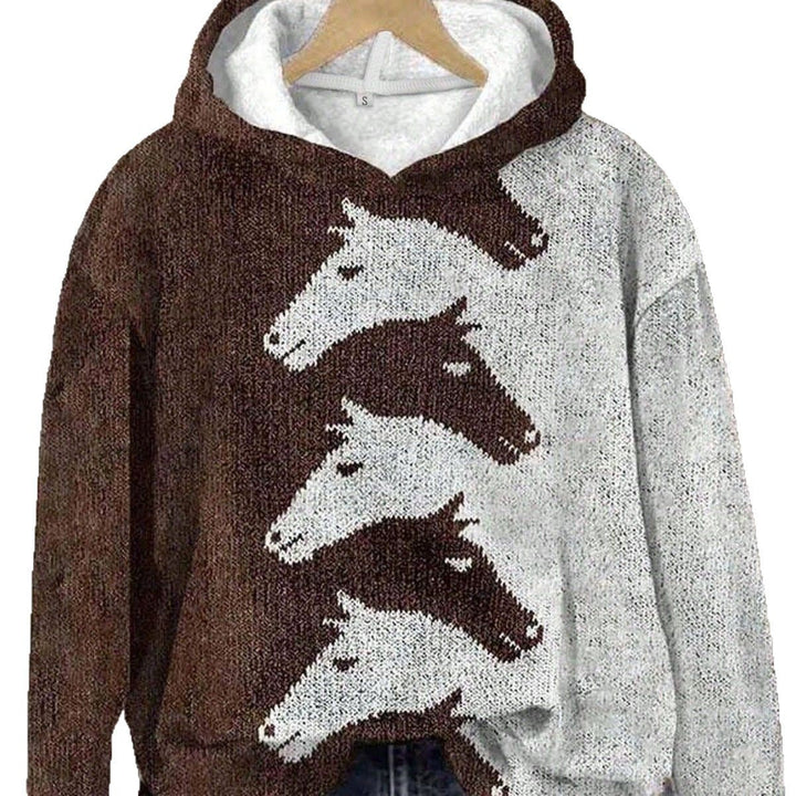 Everyday fashion women's pullover with an eye-catching horse pattern. Cozy & stylish.
