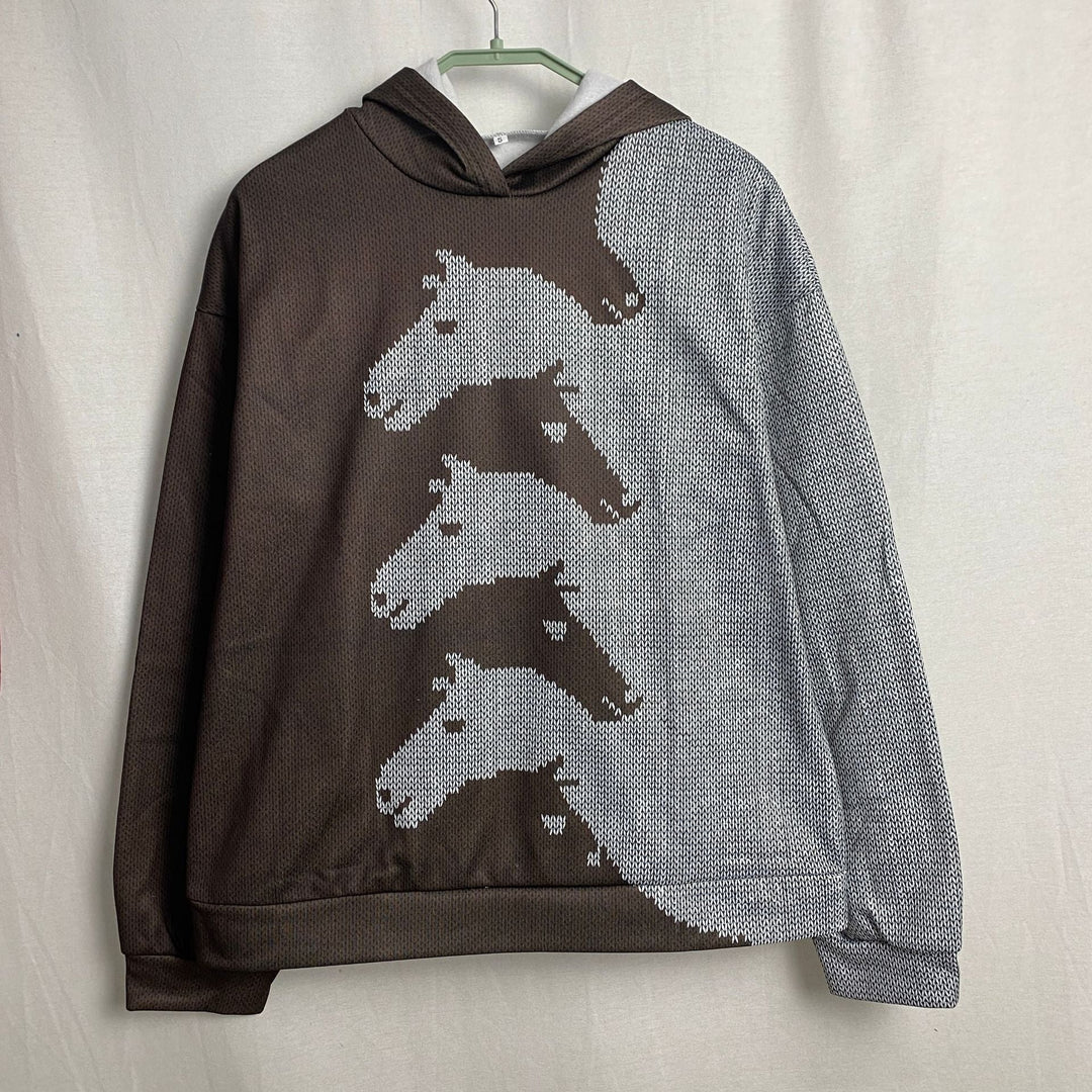 Equestrian style women's pullover hoodie, featuring a fashionable horse graphic for everyday wear.