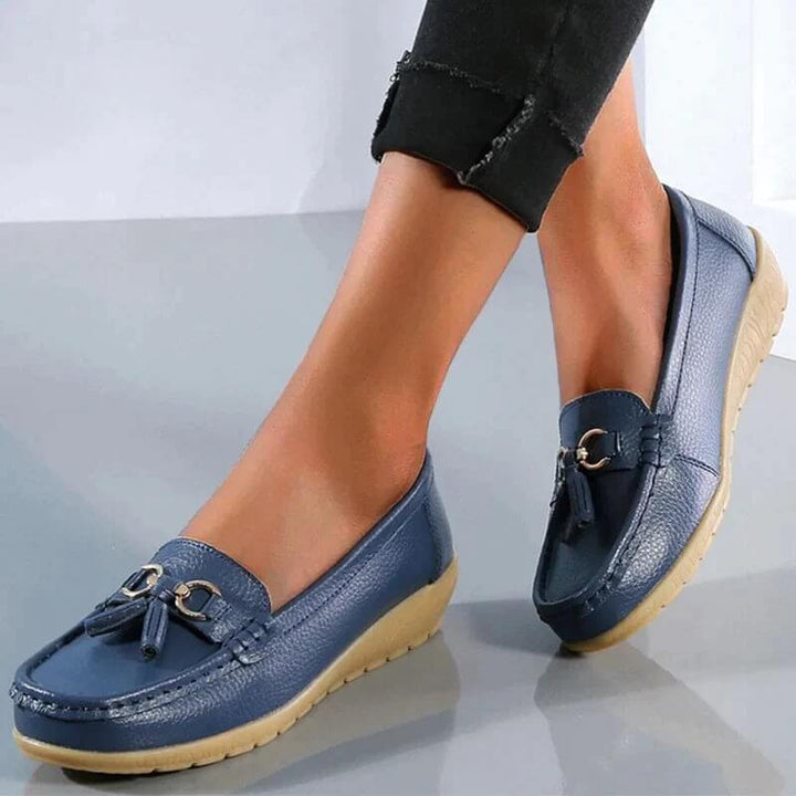 Stylish ladies' leather loafers, offering comfortable fit and classic elegance for any occasion.