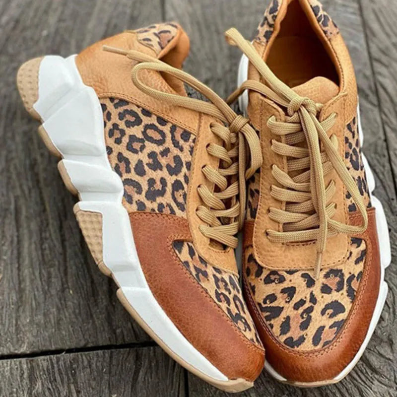 Lace-up leopard print sneakers for women, perfect for everyday comfort