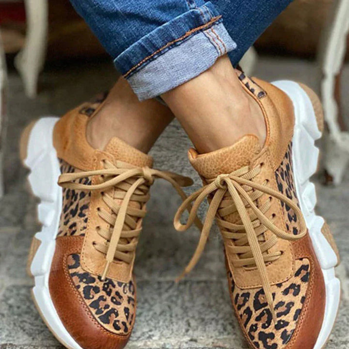 Fashionable women's footwear: comfortable athletic sneakers with leopard print