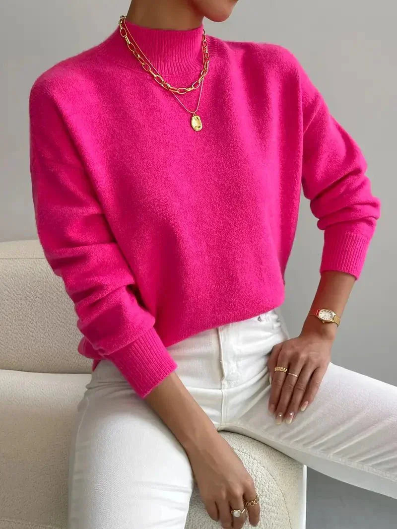 Lightweight comfortable women's mock neck sweater, a stylish spring apparel essential.