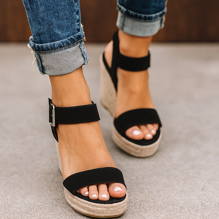 Women's comfortable open toe espadrille wedge sandals, perfect for stylish summer casual wear & vacation.