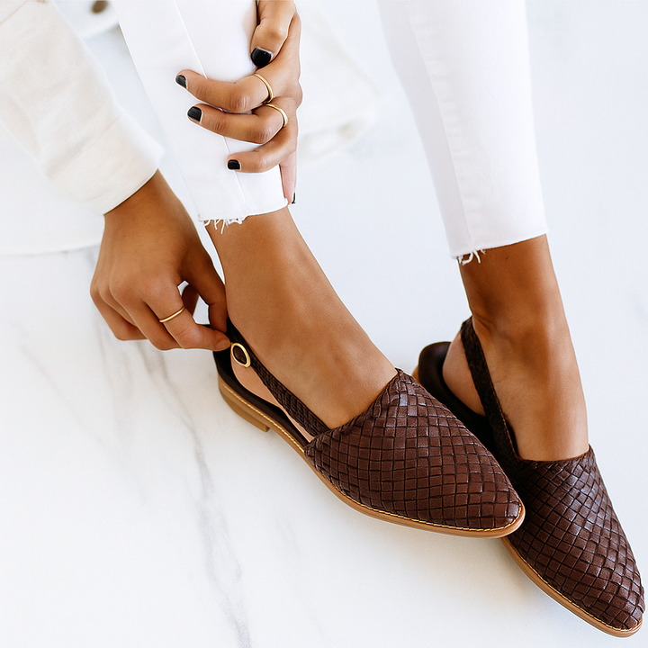 Back view of women's comfortable sandals, showcasing the sturdy heel and arch support