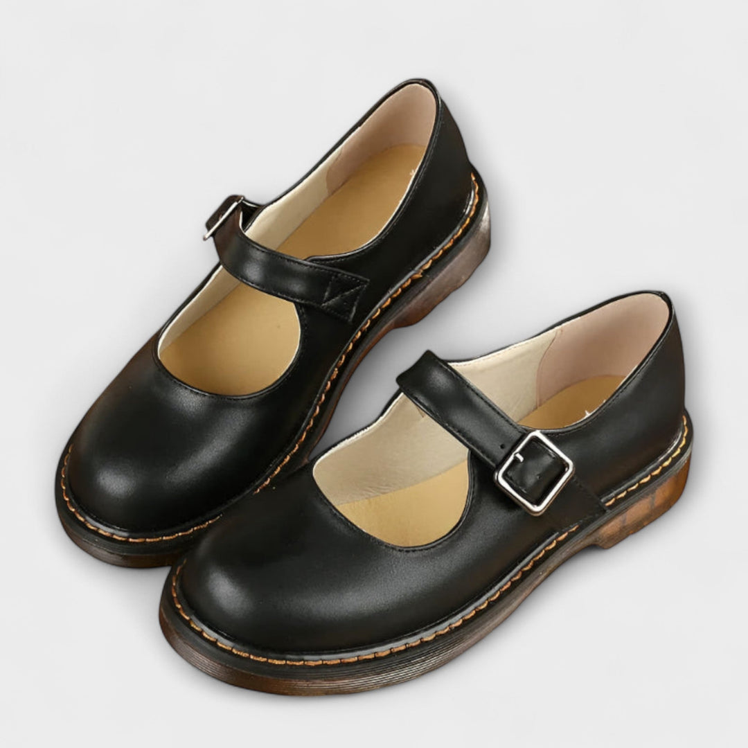 Close-up of comfortable women's Mary Jane shoe, orthopedic design for all-day support
