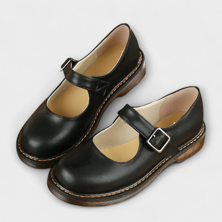 Close-up of comfortable women's Mary Jane shoe, orthopedic design for all-day support