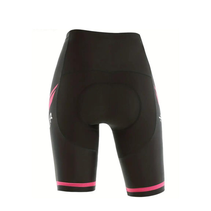Women's comfortable padded cycling shorts, ideal for long rides. Breathable stretch material for optimal comfort.