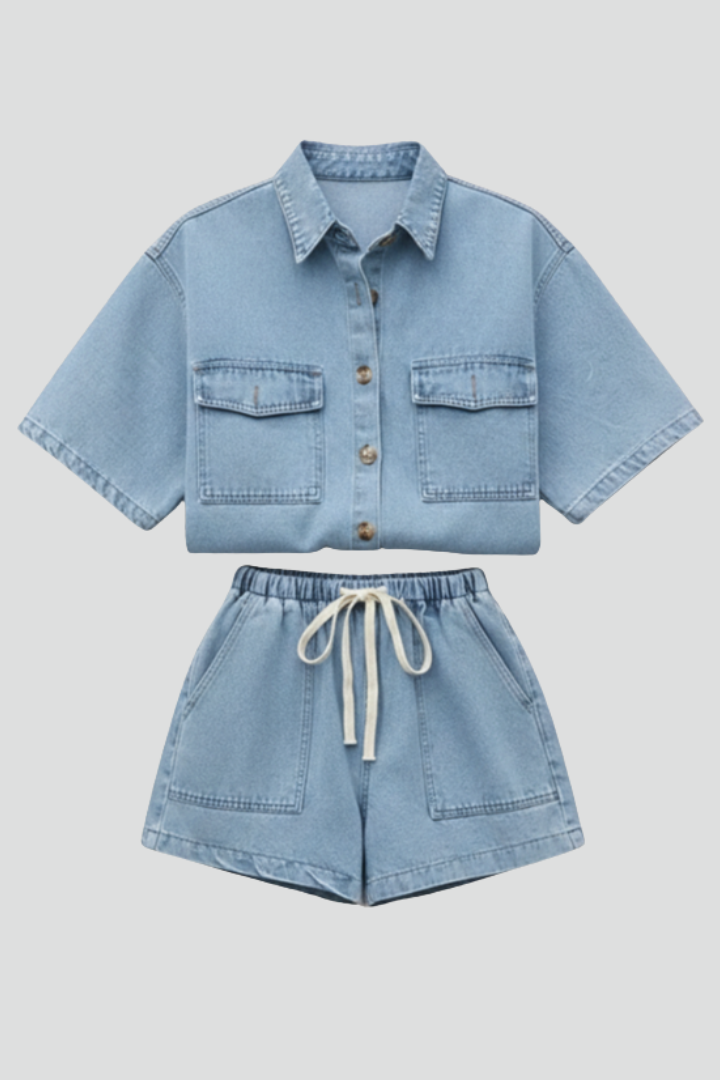 Women's comfortable short sleeve top and shorts set, perfect for summer casual wear