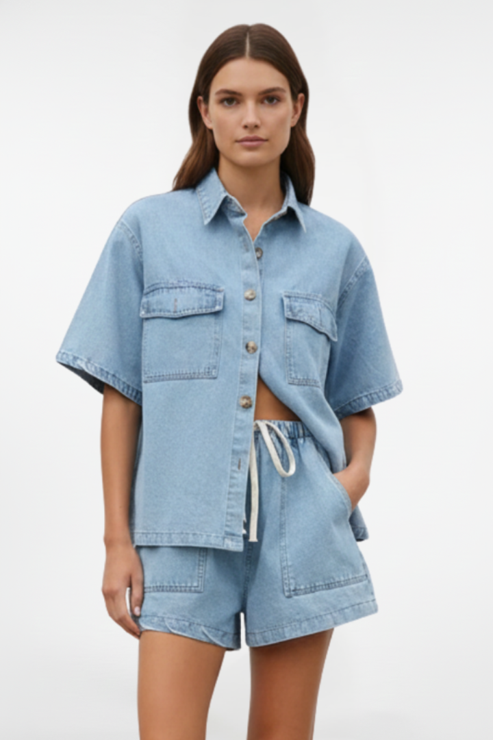 Soft knit women's two-piece shorts set, ideal for loungewear or a resort outfit