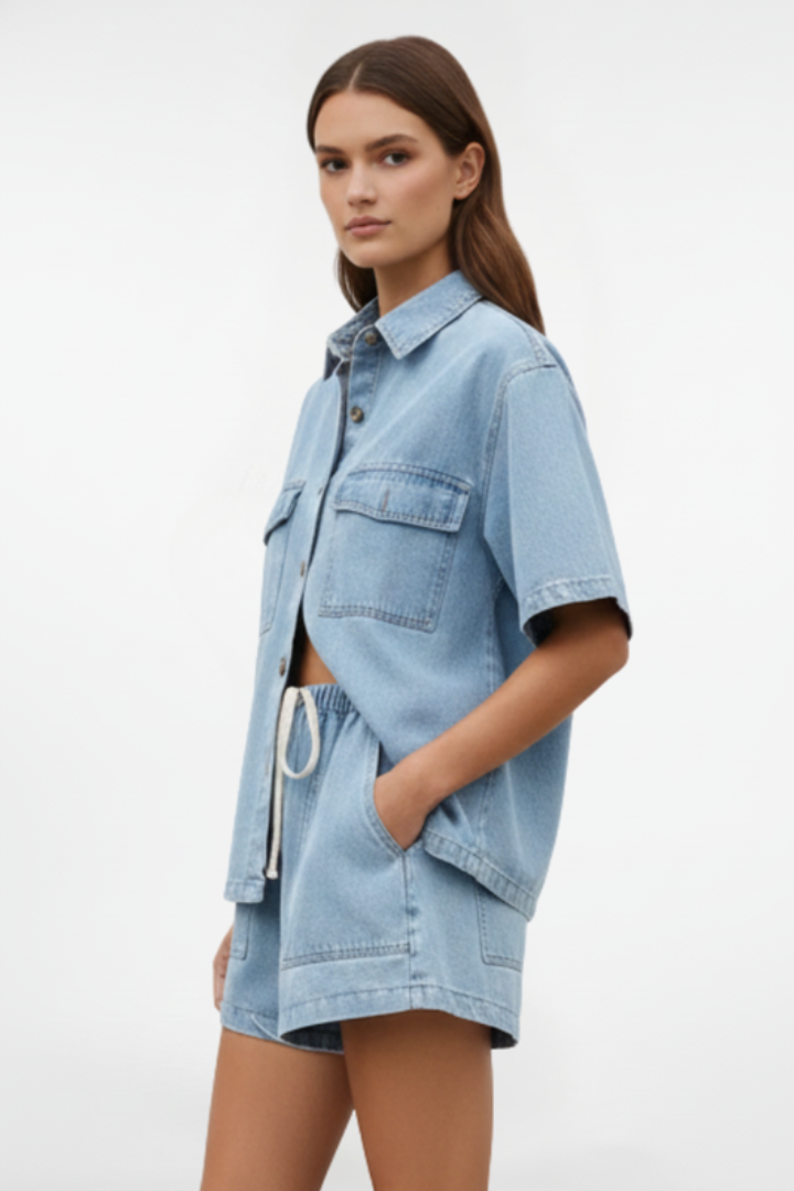 Relaxed fit short sleeve top and matching shorts set for women, great for summer
