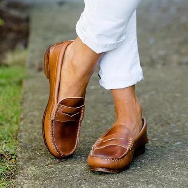 Women's comfortable slip-on leather loafers, perfect for everyday casual wear & easy on/off. Stylish flat shoes.