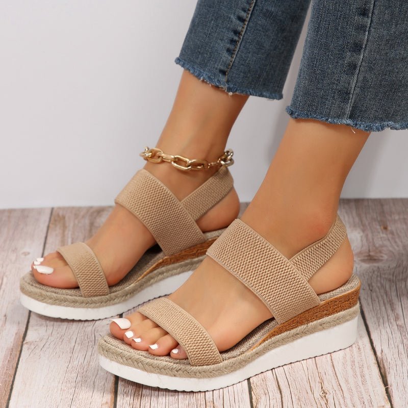 Comfortable women's platform sandals with stretch straps, perfect for casual summer everyday wear.