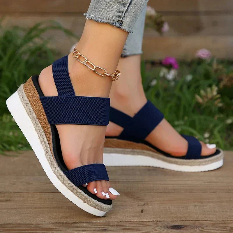 Versatile women's stretch strap platform sandals, great for summer casual & comfortable everyday fashion.