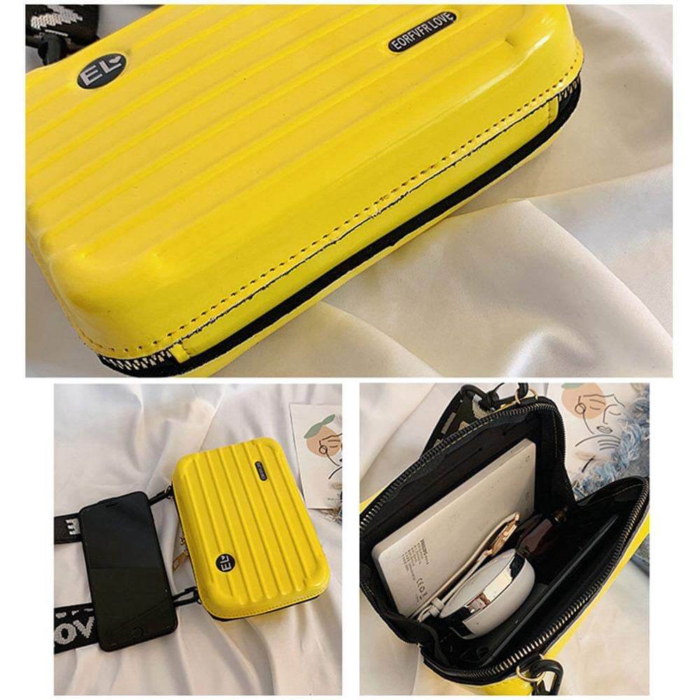 Women's compact hard shell travel bag; durable, waterproof, and chic for organizing essentials.