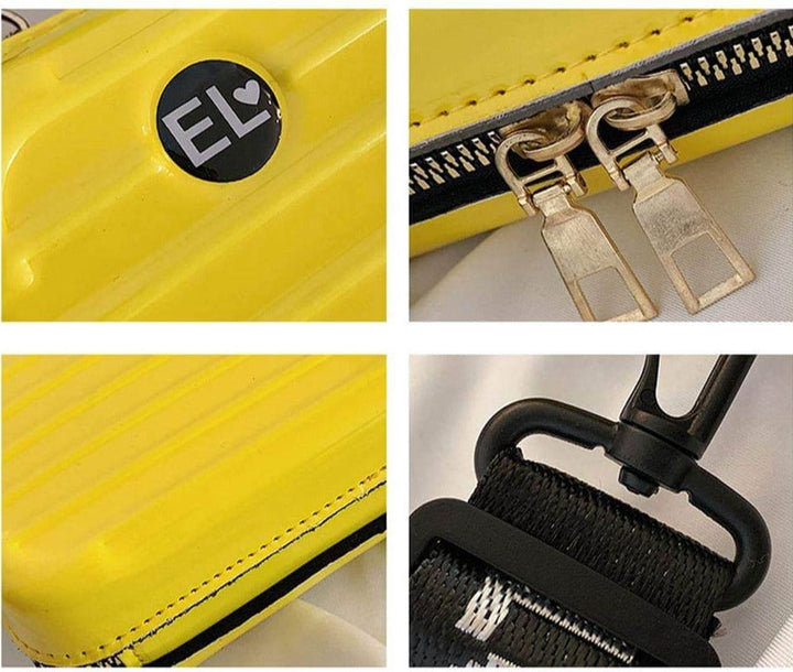 Modern women's hard shell accessory; compact, waterproof travel handbag & mini shoulder purse.