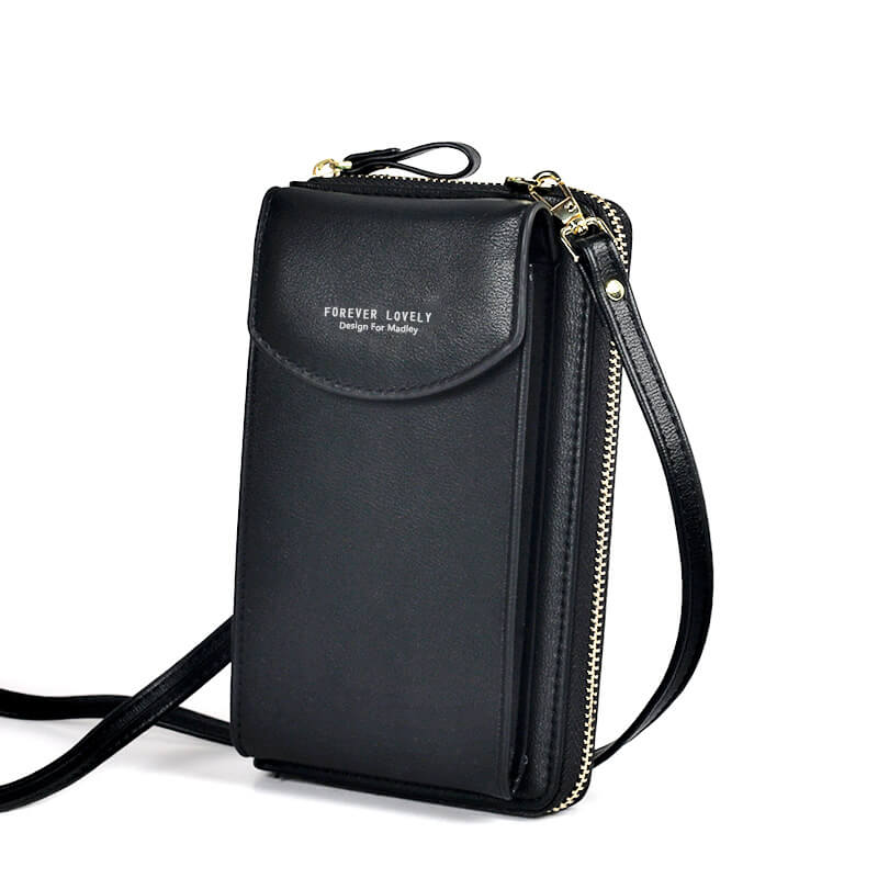 Secure magnetic clasp on women's compact PU leather crossbody bag with adjustable strap.