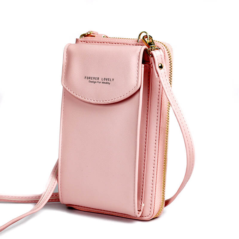 Front view of women's compact PU leather crossbody, adjustable strap, elegant small bag.