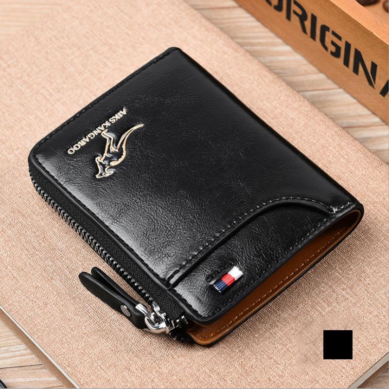 Front view of a sleek women's compact RFID blocking wallet, holding multiple cards.