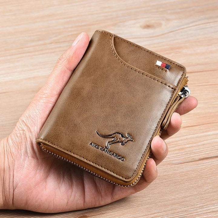Elegant women's mini wallet in blue, featuring RFID blocking for enhanced security.