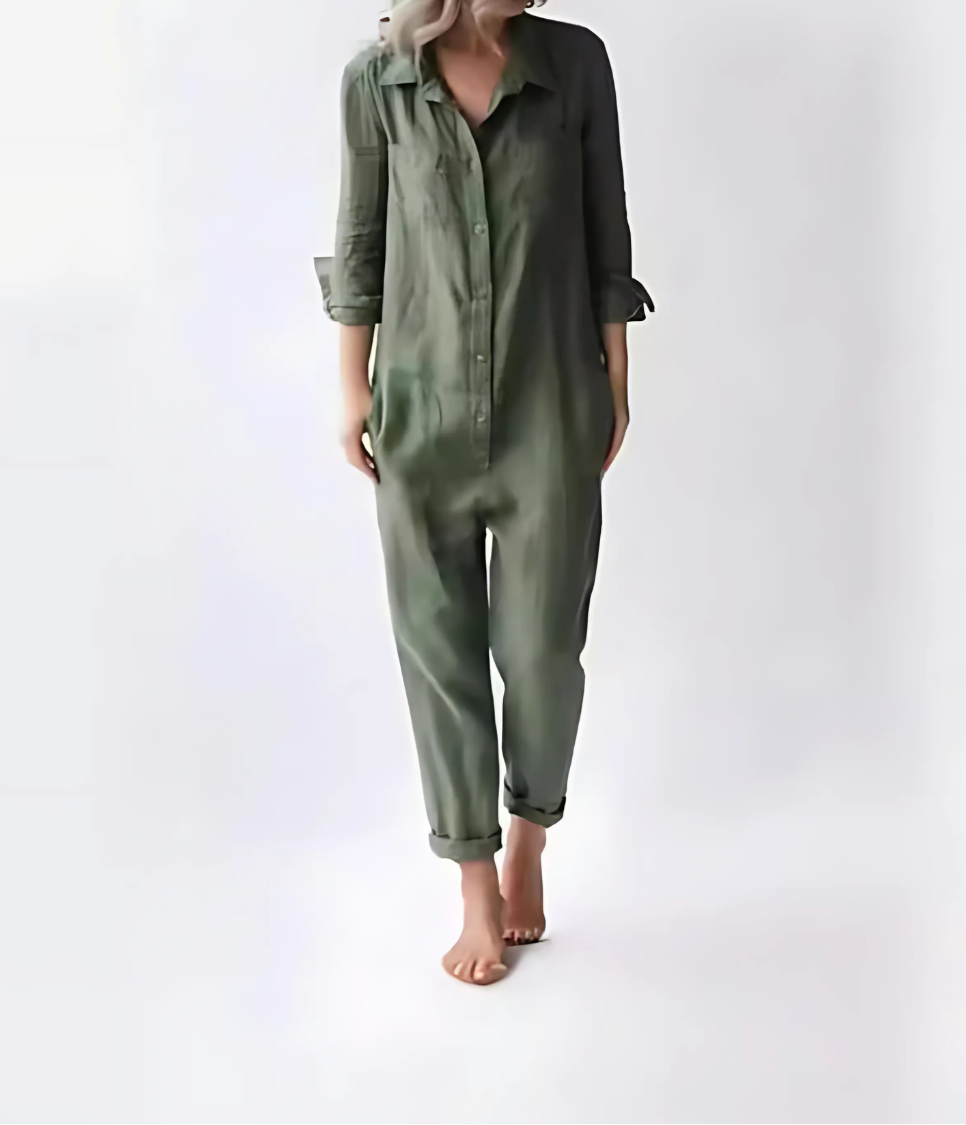 Women's cotton-linen ankle jumpsuit, relaxed fit, perfect for summer casual wear