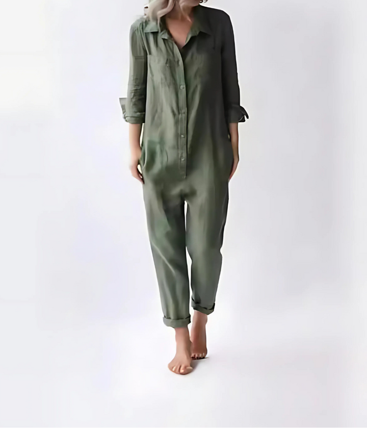 Women's cotton-linen ankle jumpsuit, relaxed fit, perfect for summer casual wear