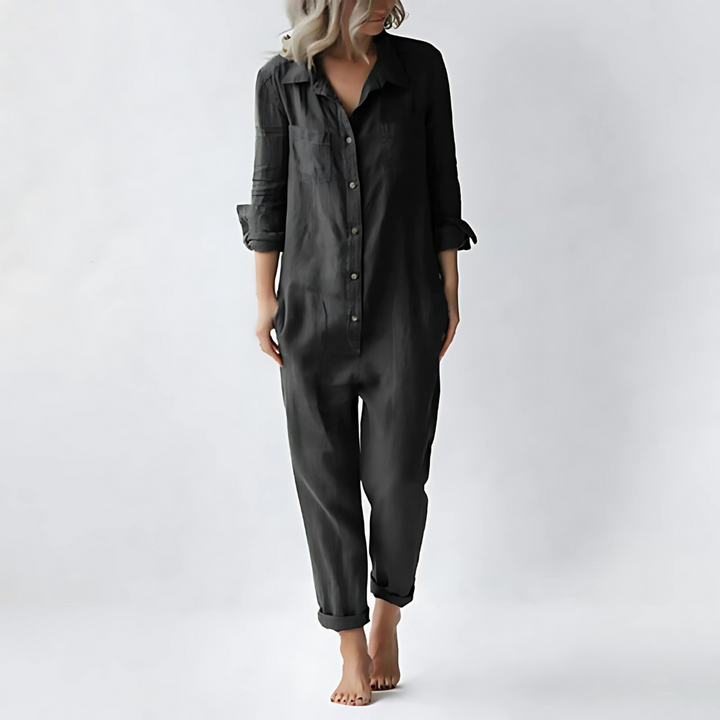 New women's relaxed fit ankle jumpsuit in breathable cotton linen, ideal for casual summer fashion
