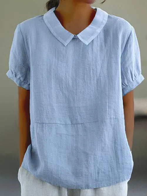 Women's cotton linen blend solid color blouse in a loose fit, perfect for breathable summer fashion.