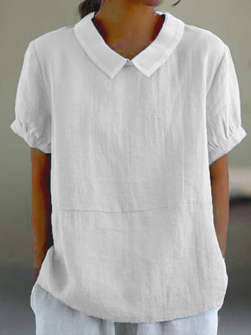 Casual wear women's solid top made from natural cotton linen blend fabric, showcasing everyday style.