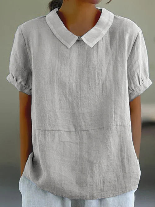 New women's apparel: a breathable cotton linen blend solid top, offering versatile and casual style.