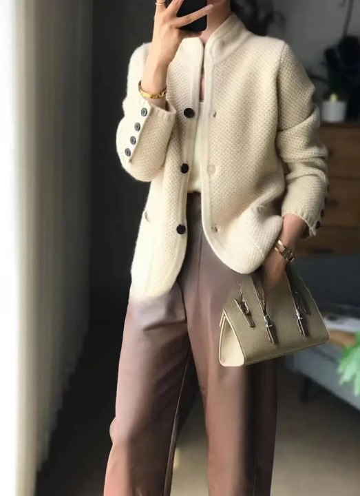 Stylish women's button front cardigan with classic buttons, ideal for cozy winter wear.