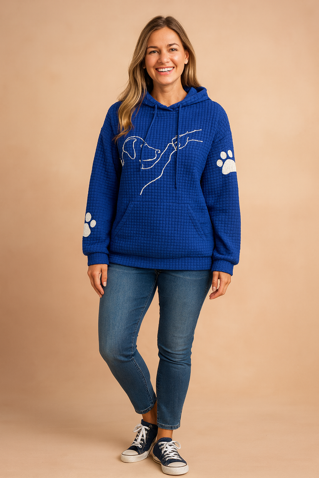 Women's cozy dog print sweatshirt, perfect for animal lovers. Soft graphic pullover with long sleeves.
