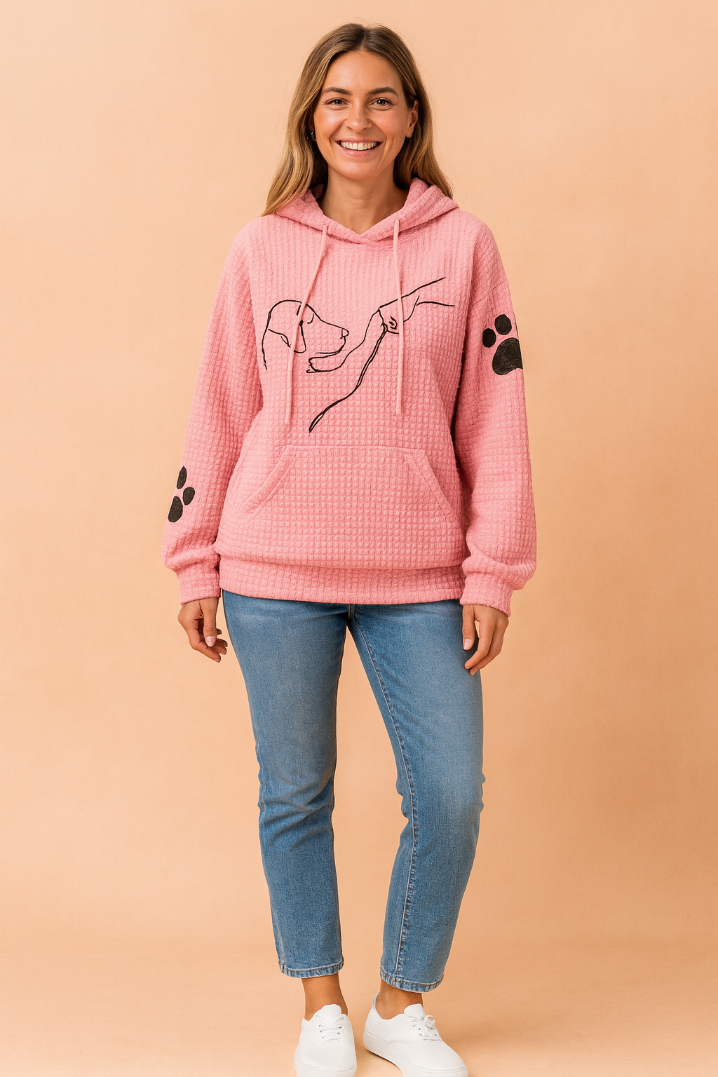 Soft & cozy women's dog print sweatshirt. Cute graphic pullover, ideal for casual wear by pet owners.