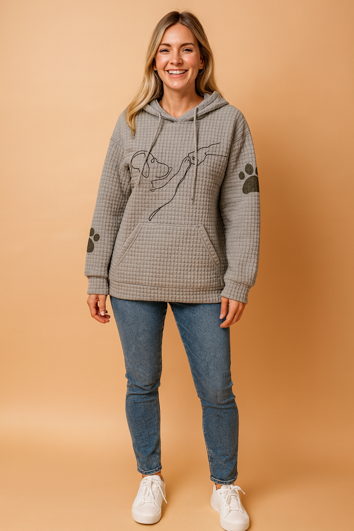 Fashionable women's dog print pullover. Cozy, long sleeve graphic sweatshirt for animal-loving casual wear.