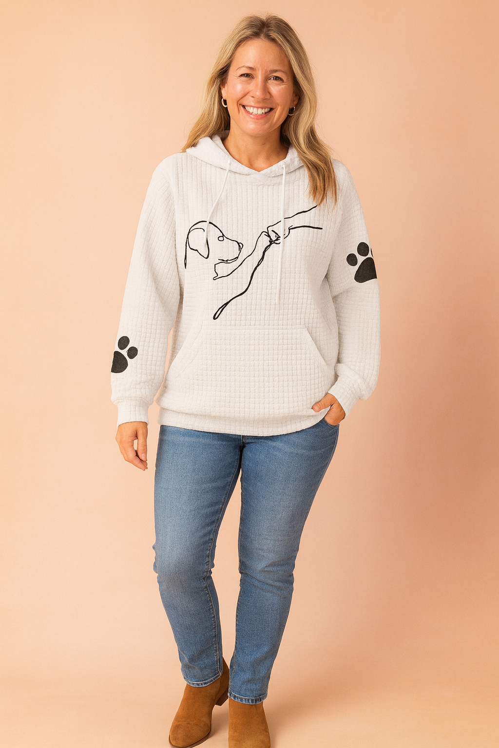 Women's long sleeve cozy dog print sweatshirt. Comfortable graphic pullover for animal lovers & pet owners.