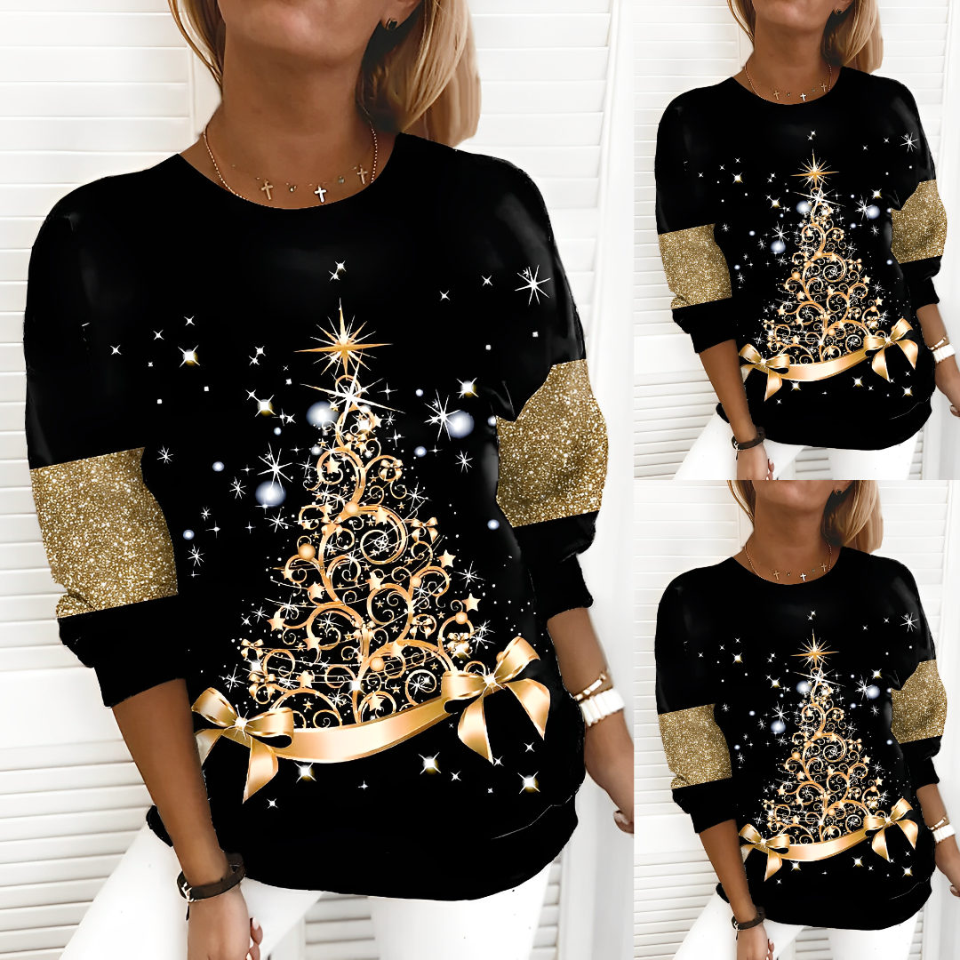 Stylish women's holiday sweater. A warm, festive Christmas knit top for seasonal wear & casual winter fashion.