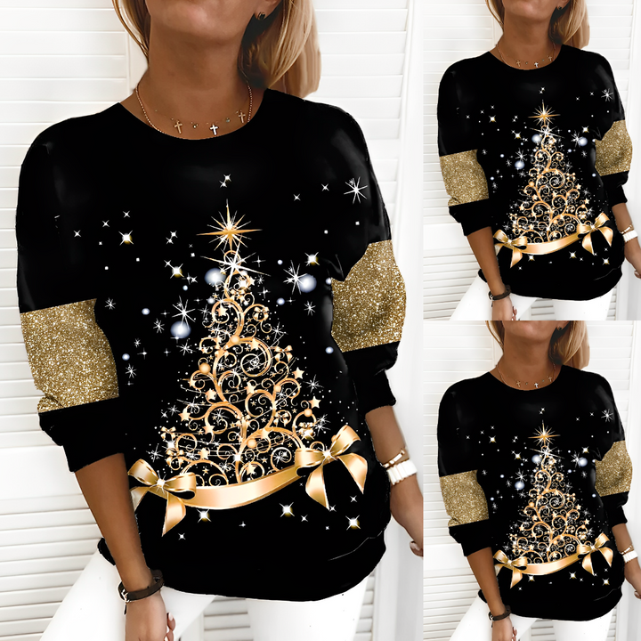 Stylish women's holiday sweater. A warm, festive Christmas knit top for seasonal wear & casual winter fashion.