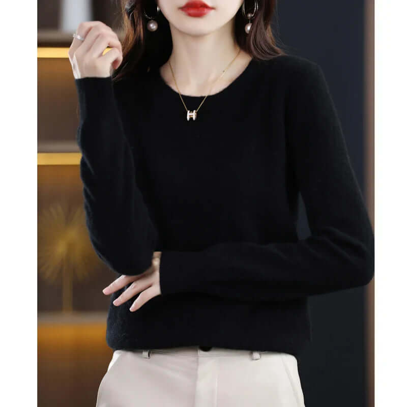Cozy women's casual elegant knitted top, perfect as a warm winter jumper.